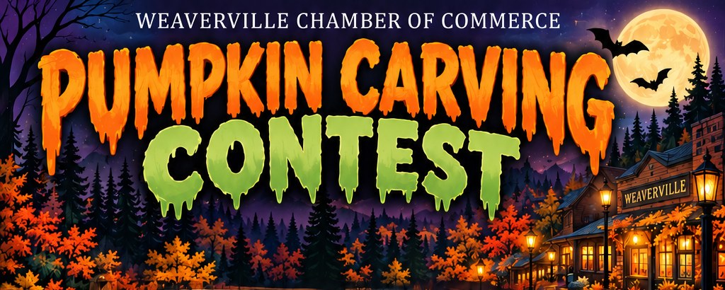 Weaverville Chamber of Commerce Pumpkin Carving Contest, with historic Weaverville under a full moon